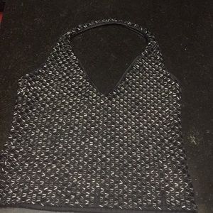 Black beaded spandex halter top